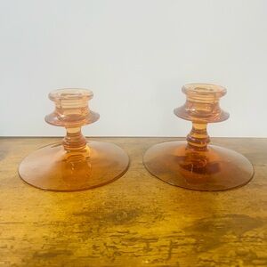 2 vintage Amber Glass Candle Holders